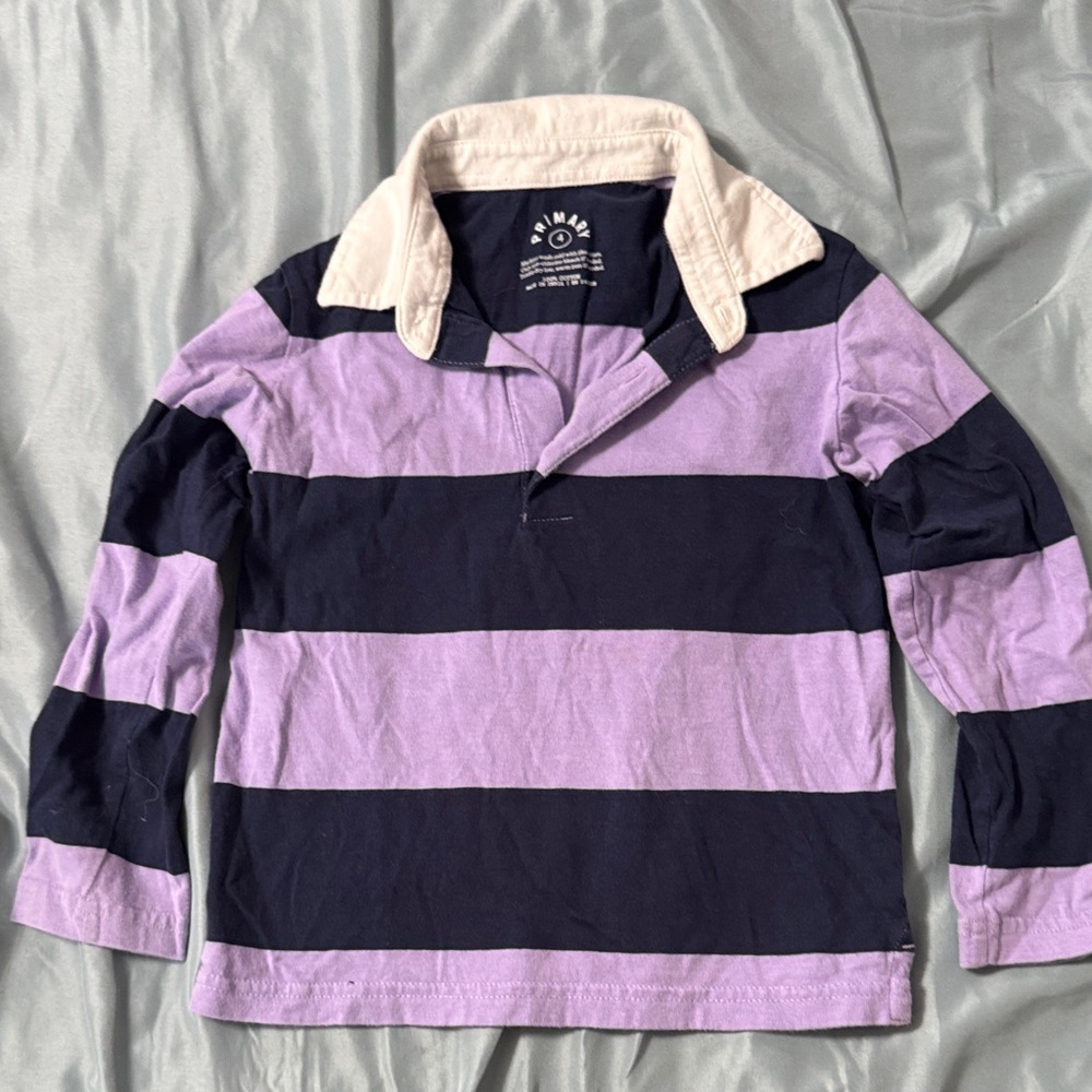 Primary Striped Purple and Navy Kids Shirt Size 4